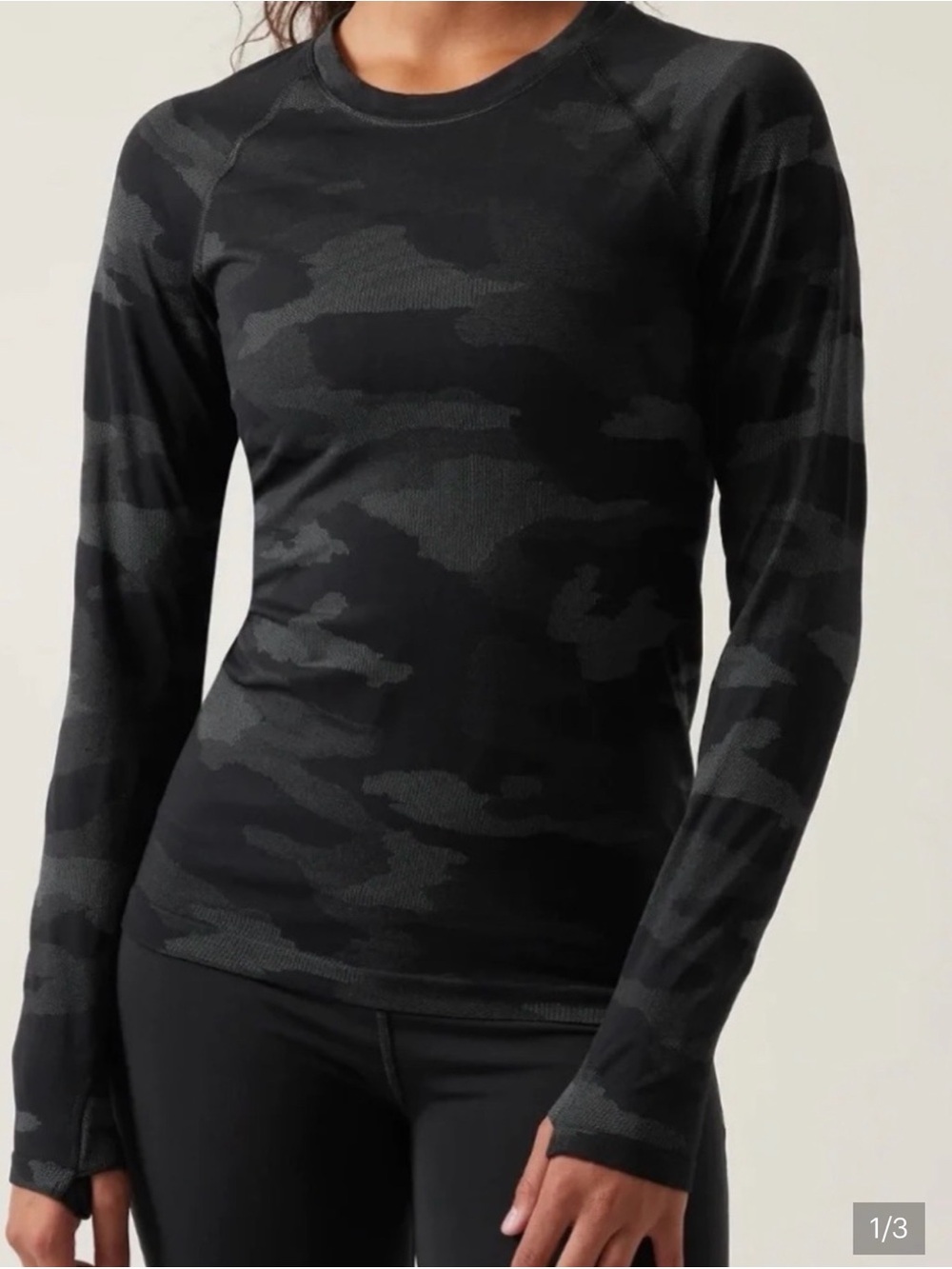 Athleta Momentum Seamless Black Camo Long-Sleeve Performance Top